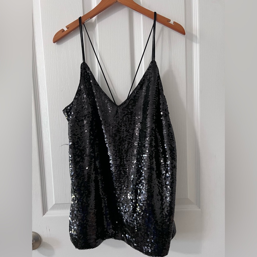 NWT H&M Black Sequin Women's Top lined underneath. US M